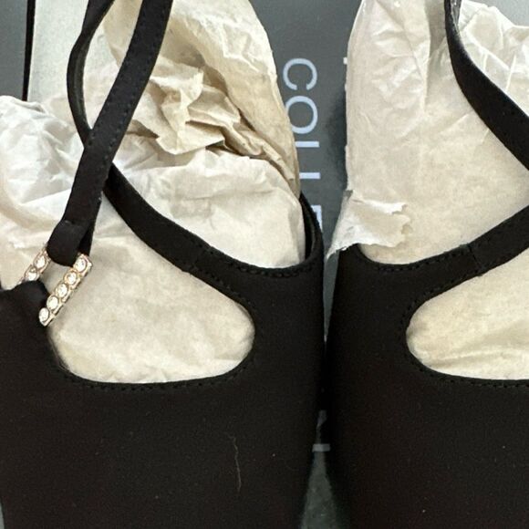 90s Black Satin Heels Slingback Rhinestone Formal Size 7 - Picture 3 of 10